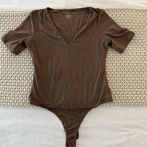 Brown V-Neck Bodysuit